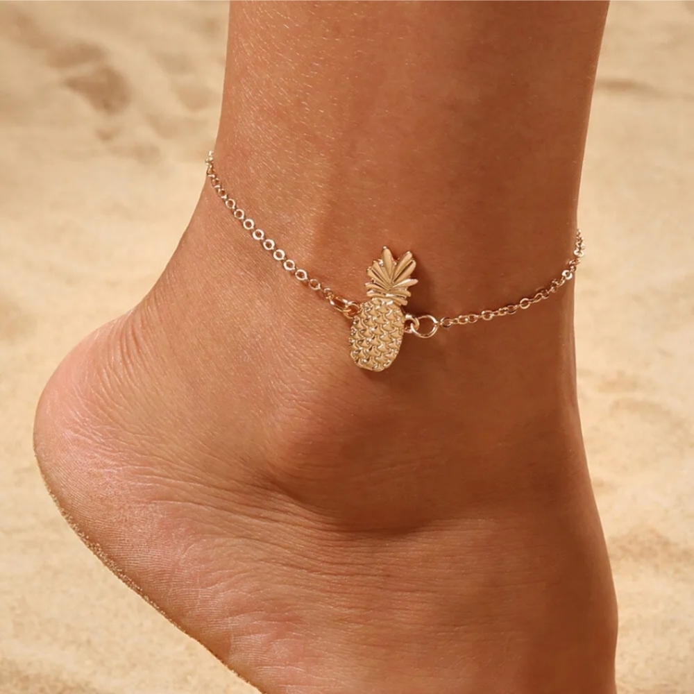 Gold Pineapple Ankle Bracelet Adjustable Chain Yellow Gold Anklet Bracelets